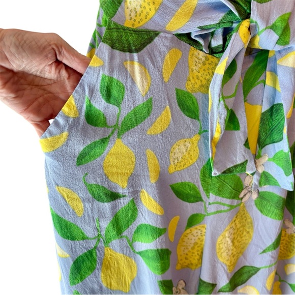 Anthropologie x Maeve Lemon Grove Strapless Lemon-Blue Wide-Leg Jumpsuit size 6 - Picture 7 of 14